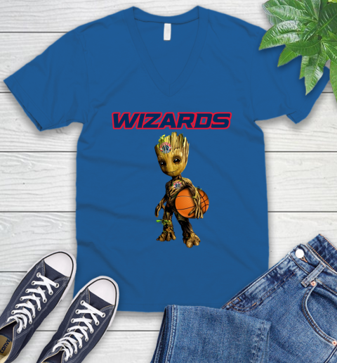 Washington Wizards NBA Basketball Groot Marvel Guardians Of The Galaxy V-Neck T-Shirt 6