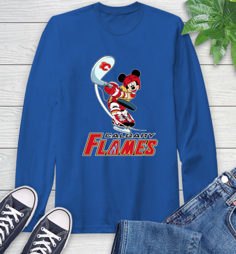 NHL Hockey Calgary Flames Cheerful Mickey Mouse Shirt Long Sleeve T-Shirt 10