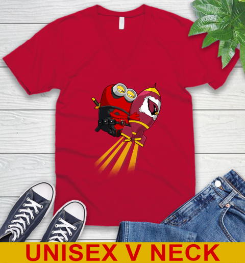 NFL Football Arizona Cardinals Deadpool Minion Marvel Shirt V-Neck T-Shirt 6