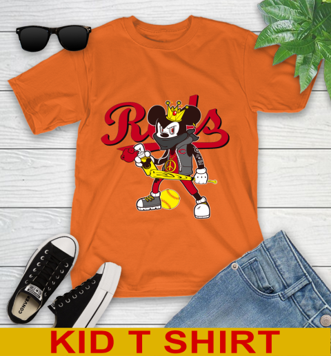 Cincinnati Reds MLB Baseball Mickey Peace Sign Sports Youth T-Shirt 7