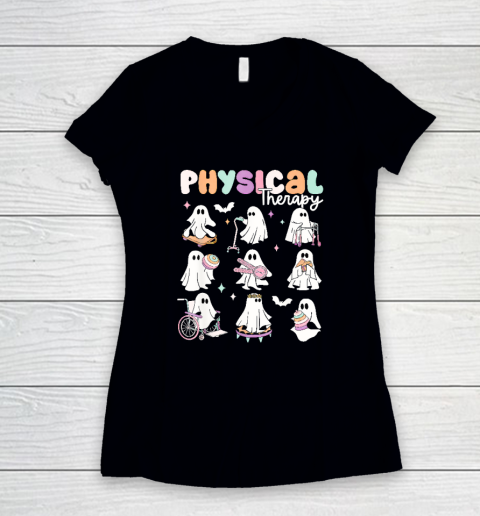 Cute Ghost Physical Therapy PT Physical Therapist Halloween Women's V-Neck T-Shirt