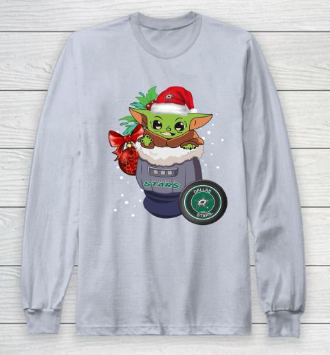 Dallas Stars Christmas Baby Yoda Star Wars Funny Happy NHL Long Sleeve T-Shirt 6