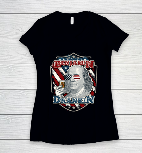 Beer Lover Funny Shirt Benjamin Drankin  Funny and Patriotic 4th of July Independence Day Women's V-Neck T-Shirt