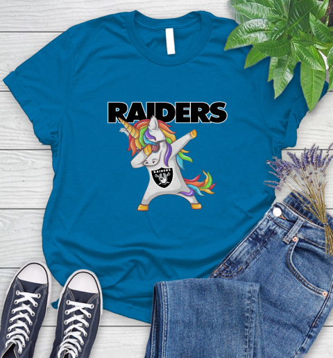 Oakland Raiders NFL Football Funny Unicorn Dabbing Sports Women's T-Shirt 7