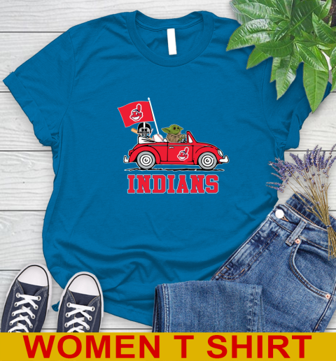 MLB Baseball Cleveland Indians Darth Vader Baby Yoda Driving Star Wars Shirt Women's T-Shirt 7