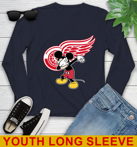 Detroit Red Wings NHL Hockey Dabbing Mickey Disney Sports Youth Long Sleeve 4 Detroit Red Wings NHL Hockey Dabbing Mickey Disney Sports Youth Long Sleeve - Image 4