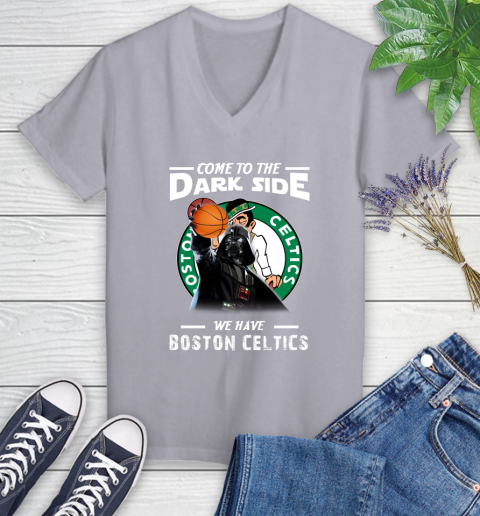 NBA Come To The Dark Side We Have Boston Celtics Star Wars Darth Vader Basketball Women's V-Neck T-Shirt 4