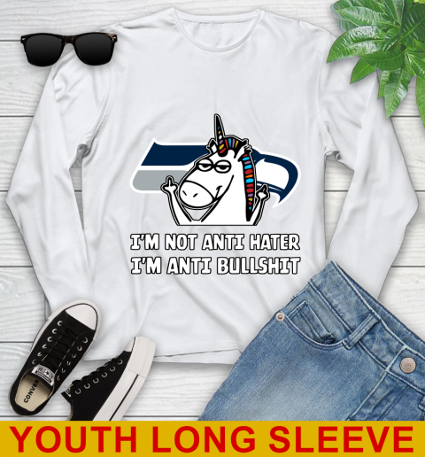 Seattle Seahawks NFL Football Unicorn I'm Not Anti Hater I'm Anti Bullshit Youth Long Sleeve