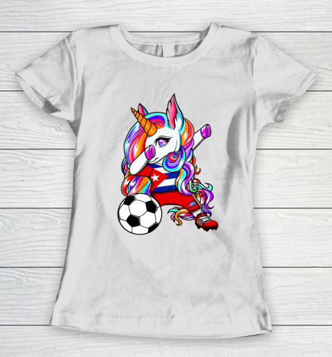 Dabbing Unicorn Cuba Soccer Fans Jersey Cuban Football Lover Women's T-Shirt