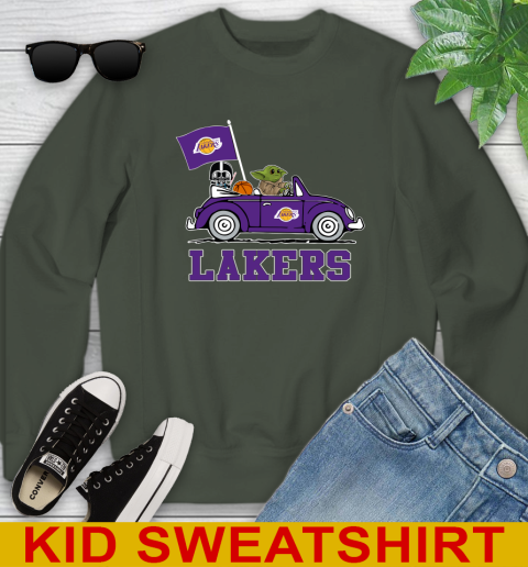 NBA Basketball Los Angeles Lakers Darth Vader Baby Yoda Driving Star Wars Shirt Youth Sweatshirt 9