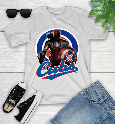 MLB Captain America Thor Spider Man Hawkeye Avengers Endgame Baseball Chicago Cubs Youth T-Shirt