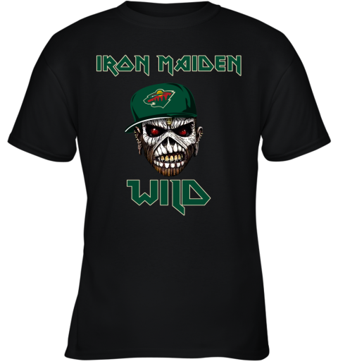 NHL Minnesota Wild Iron Maiden Rock Band Music Hockey Sports QA8wjtnF8wt youth t shirt 26 95 151514 front black