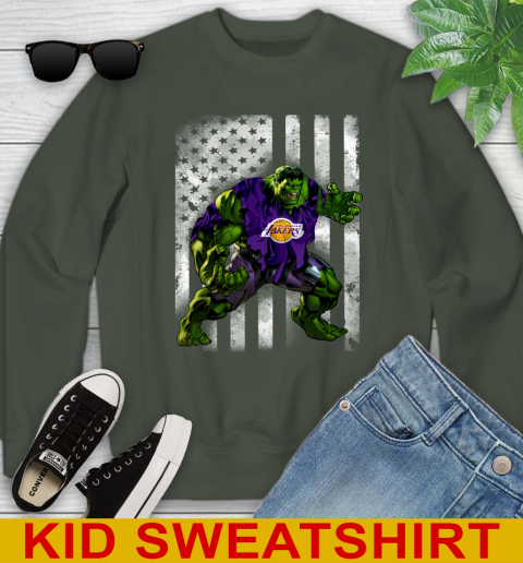 Los Angeles Lakers Hulk Marvel Avengers NBA Basketball American Flag Youth Sweatshirt 8
