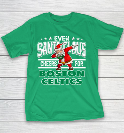 Boston Celtics Even Santa Claus Cheers For Christmas NBA Youth T-Shirt 3