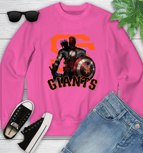 MLB Captain America Thor Spider Man Hawkeye Avengers Endgame Baseball San Francisco Giants Youth Sweatshirt 7