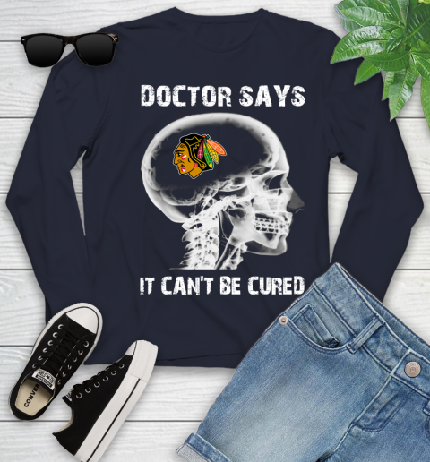 NHL Chicago Blackhawks Hockey Skull It Can't Be Cured Shirt Youth Long Sleeve 2
