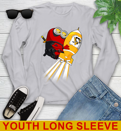 NHL Hockey Pittsburgh Penguins Deadpool Minion Marvel Shirt Youth Long Sleeve 5