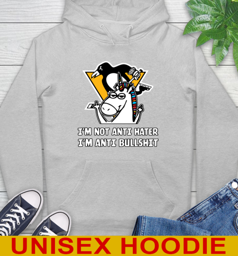 Pittsburgh Penguins NHL Hockey Unicorn I'm Not Anti Hater I'm Anti Bullshit Hoodie 6