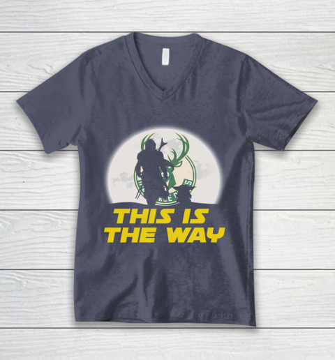 Milwaukee Bucks NBA Basketball Star Wars Yoda And Mandalorian This Is The Way V-Neck T-Shirt 7