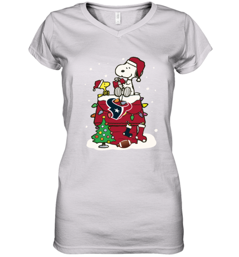 A Happy Christmas With Houston Texans Snoopy Women's V-Neck T-Shirt