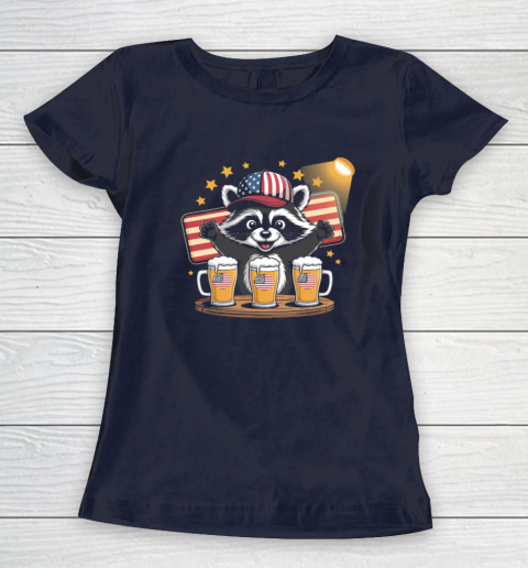 Raccoon red white and brew Funny Independence Day 4th of July Women's T-Shirt 2