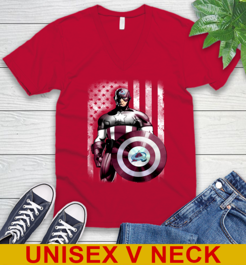 Colorado Avalanche NHL Hockey Captain America Marvel Avengers American Flag Shirt V-Neck T-Shirt 6