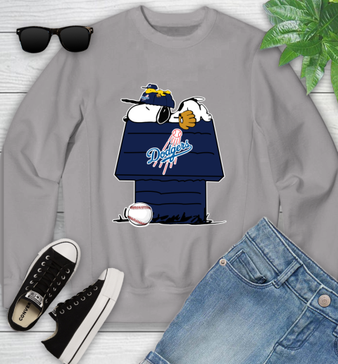 MLB Los Angeles Dodgers Snoopy Woodstock The Peanuts Movie Baseball T Shirt_000 Youth Sweatshirt 4