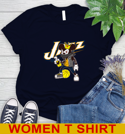 Utah Jazz NBA Basketball Mickey Peace Sign Sports Women's T-Shirt 3