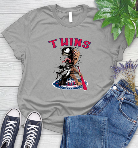 MLB Minnesota Twins Baseball Venom Groot Guardians Of The Galaxy Women's T-Shirt 10