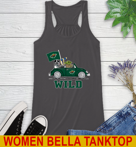 NHL Hockey Minnesota Wild Darth Vader Baby Yoda Driving Star Wars Shirt Racerback Tank 12