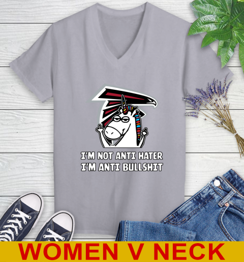 Atlanta Falcons NFL Football Unicorn I'm Not Anti Hater I'm Anti Bullshit Women's V-Neck T-Shirt 5