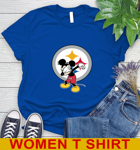 Pittsburgh Steelers NFL Football Dabbing Mickey Disney Sports Women's T-Shirt 9