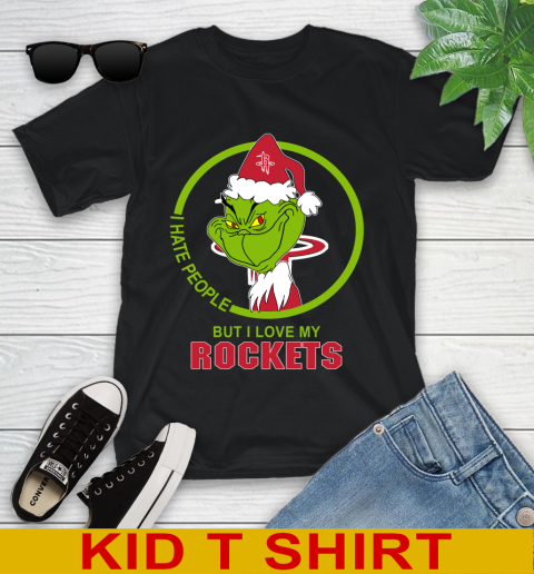 Houston Rockets NBA Christmas Grinch I Hate People But I Love My Favorite Basketball Team Youth T-Shirt 2
