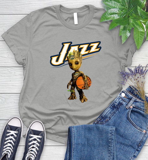 Utah Jazz NBA Basketball Groot Marvel Guardians Of The Galaxy Women's T-Shirt 10