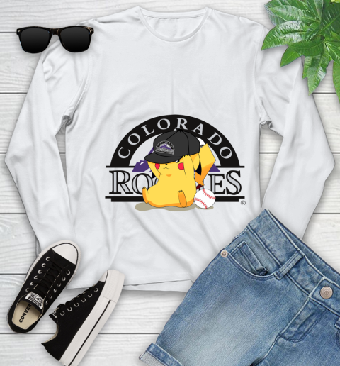 MLB Pikachu Baseball Sports Colorado Rockies Youth Long Sleeve