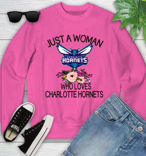 NBA Just A Woman Who Loves Charlotte Hornets Basketball Sports Youth Sweatshirt 3