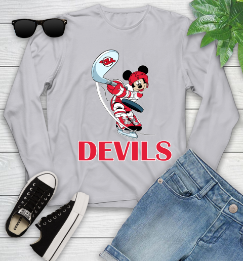 NHL Hockey New Jersey Devils Cheerful Mickey Mouse Shirt Youth Long Sleeve 5