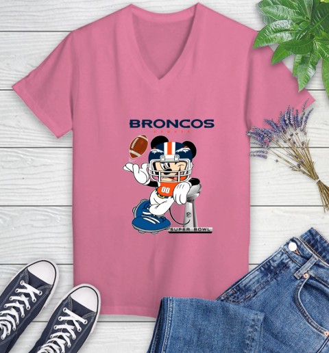 NFL Denver Broncos Mickey Mouse Disney Super Bowl Football T Shirt Women's V-Neck T-Shirt 13