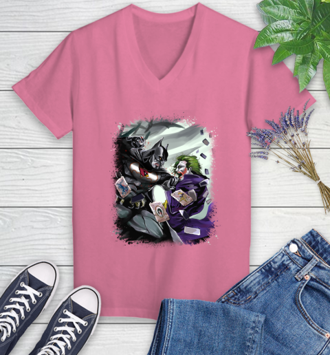 Arizona Cardinals NFL Football Batman Fighting Joker DC Comics Women's V-Neck T-Shirt 13
