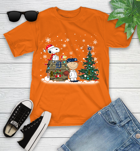 MLB Detroit Tigers Snoopy Charlie Brown Christmas Baseball Commissioner's Trophy Youth T-Shirt 9