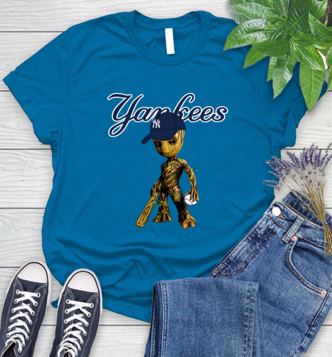 MLB New York Yankees Groot Guardians Of The Galaxy Baseball Women's T-Shirt 7