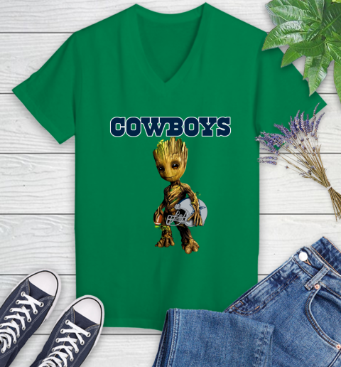 Dallas Cowboys NFL Football Groot Marvel Guardians Of The Galaxy Women's V-Neck T-Shirt 5