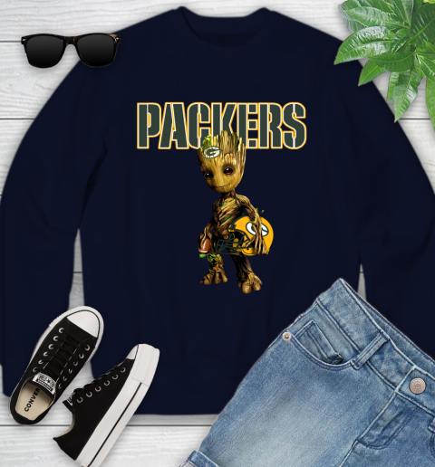 Green Bay Packers NFL Football Groot Marvel Guardians Of The Galaxy Youth Sweatshirt 3