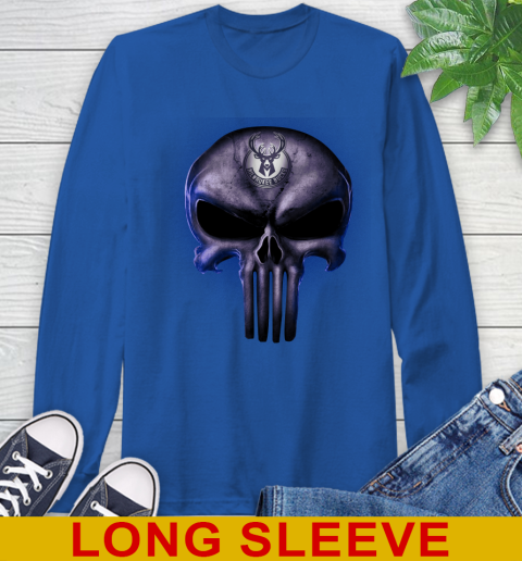 Milwaukee Bucks NBA Basketball Punisher Skull Sports Long Sleeve T-Shirt 11