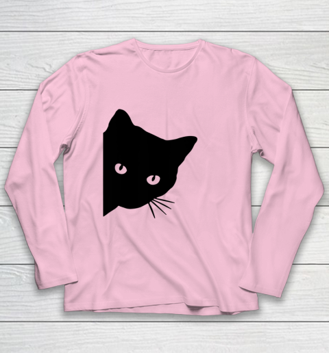 Black Cat Face Watching Funny Cat Halloween Gifts Cat Lovers T Shirt.QZSPTYUYC4 Youth Long Sleeve 6