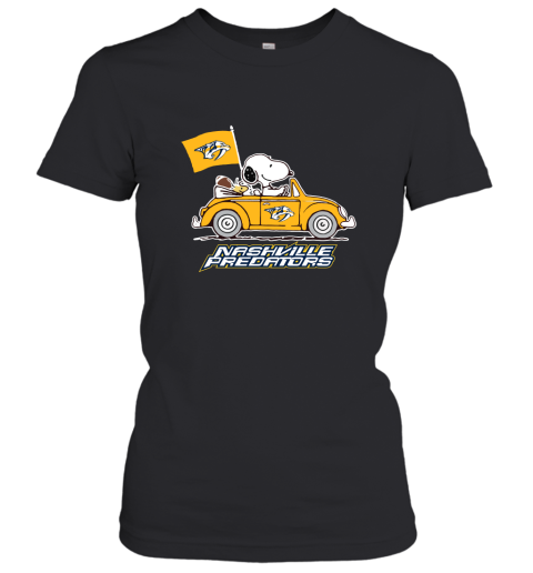 Snoopy And Woodstock Ride The Nasville Predators Car NHL Women's T-Shirt