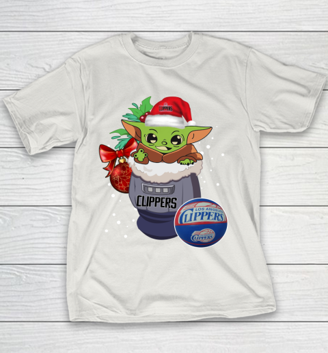 LA Clippers Christmas Baby Yoda Star Wars Funny Happy NBA Youth T-Shirt 11