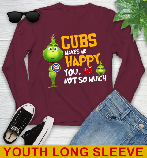 MLB Chicago Cubs Makes Me Happy You Not So Much Grinch Baseball Sports Youth Long Sleeve 7 MLB Chicago Cubs Makes Me Happy You Not So Much Grinch Baseball Sports Youth Long Sleeve - Image 7