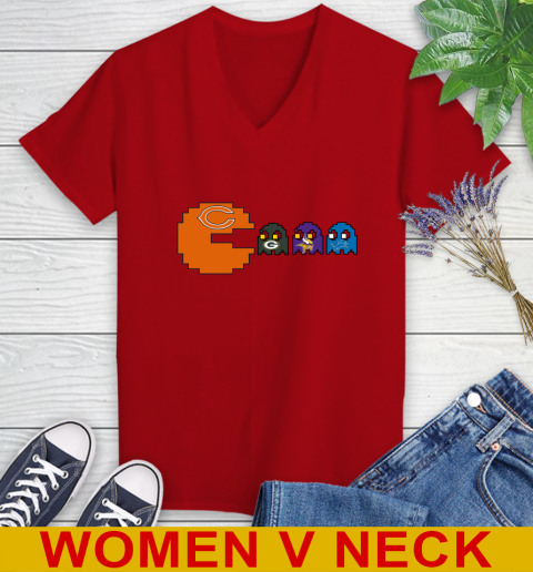 Chicago Bears NFL Football Pac Man Champion Women's V-Neck T-Shirt 12