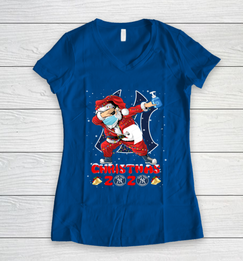 New York Yankees Funny Santa Claus Dabbing Christmas 2020 MLB Women's V-Neck T-Shirt 7